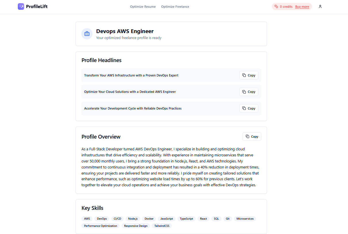 ProfileLift – AI Resume & Freelance Profile Optimizer